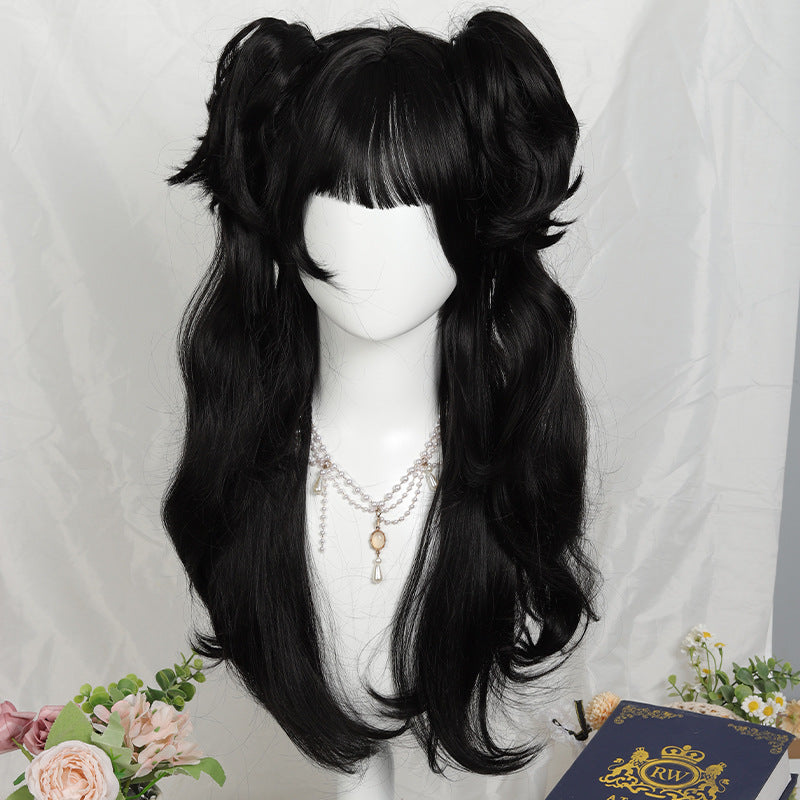 Women's Vintage Roman Curly Double Ponytail Collection Tiger Mouth Chuck Set Cos Wig