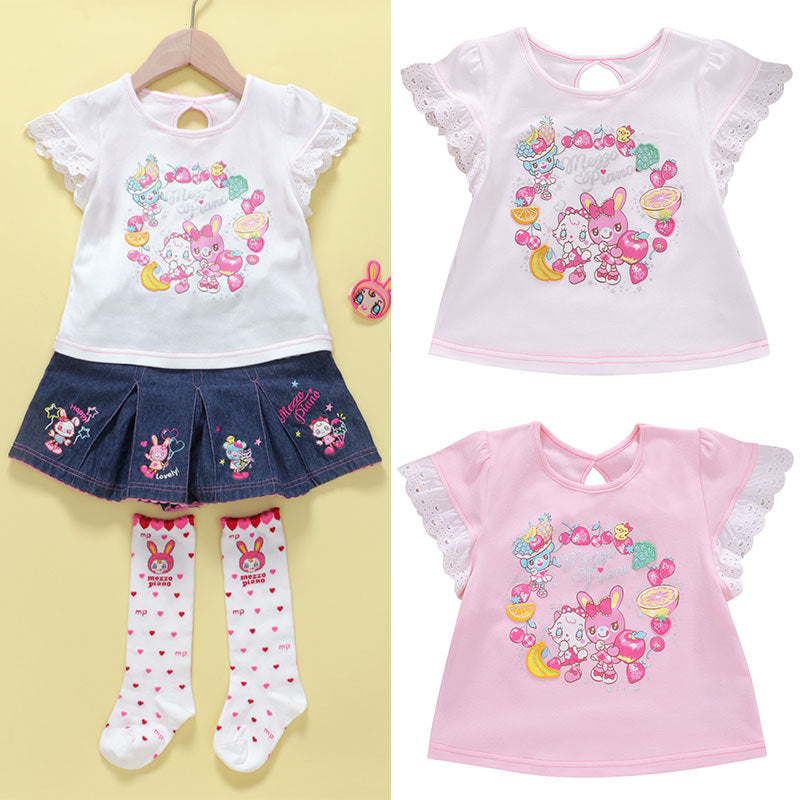 Style Cartoon Cute Pianist Rabbit Fruit Short Children's T-shirt