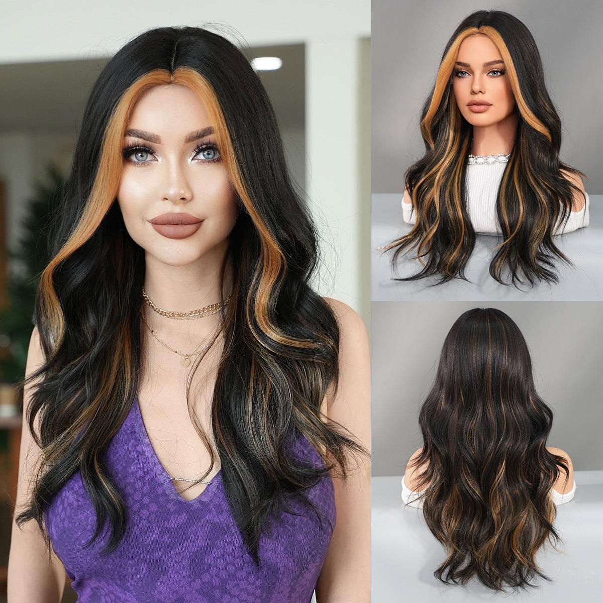 Women's Fashion Mid-point Dyed Curly Hair Sheath Big Wig Long Curls
