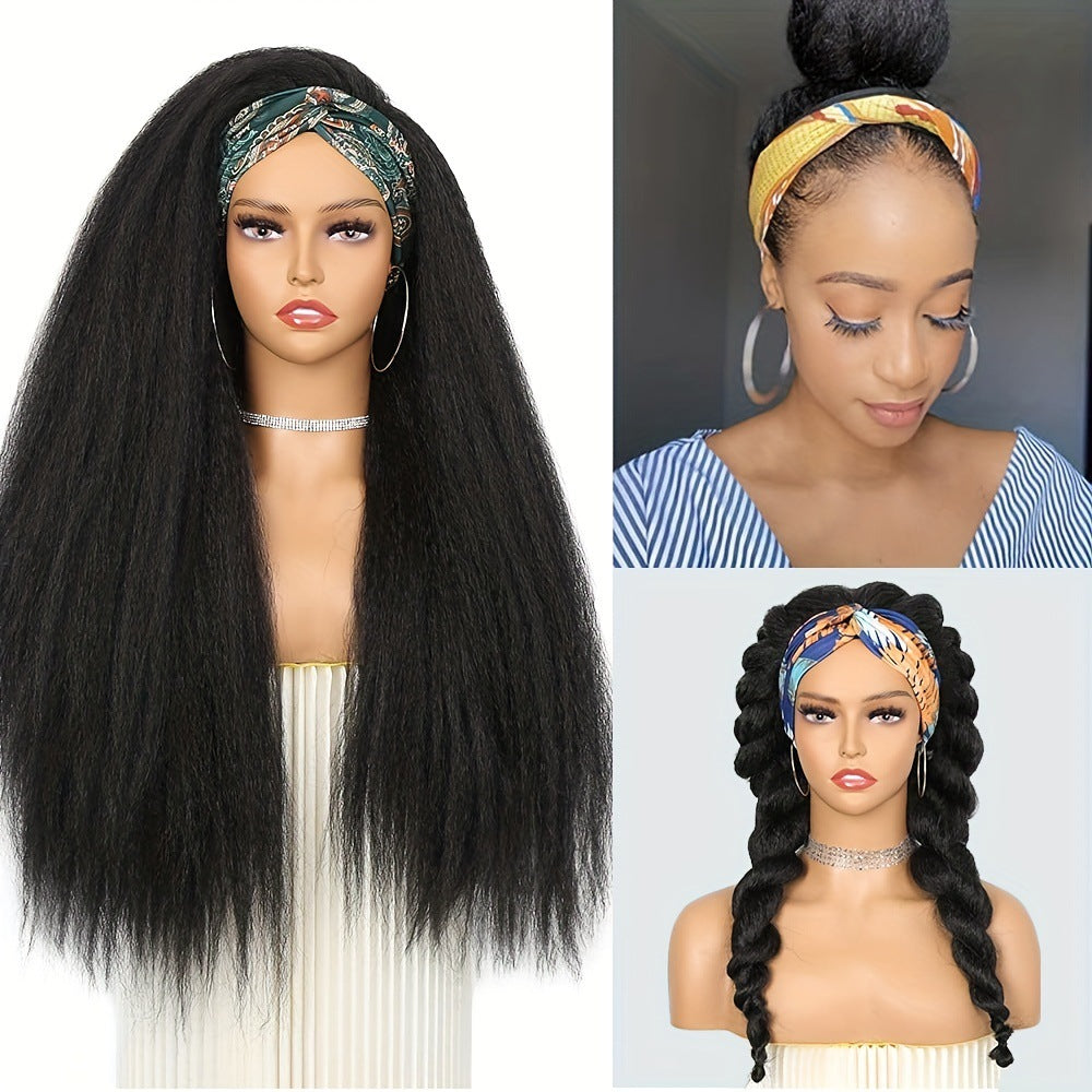 Women's Hair Band Head Cover Ice Silk Chemical Fiber Long Straight Wig