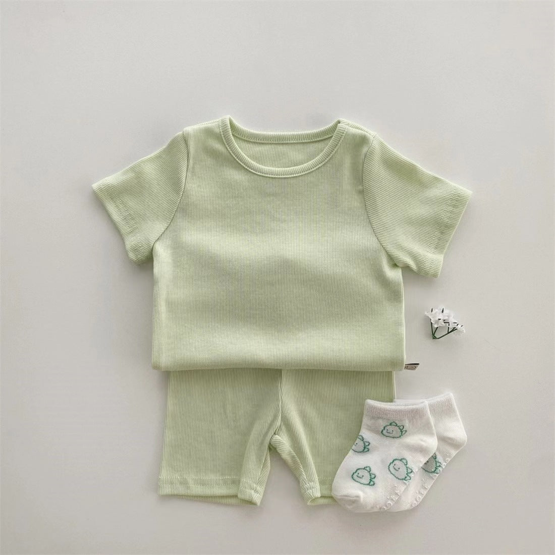 Shorts Soft Two-piece Solid Color Rib Children's Suit
