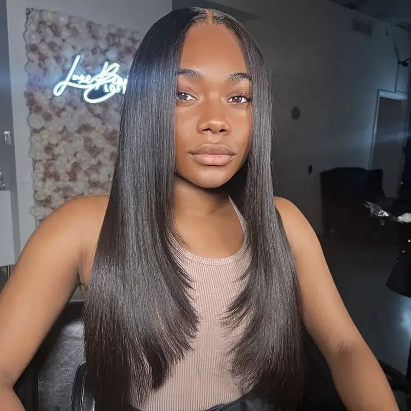 Women's Front Lace Mid-length Hair Fluffy Natural Long Straight Wig