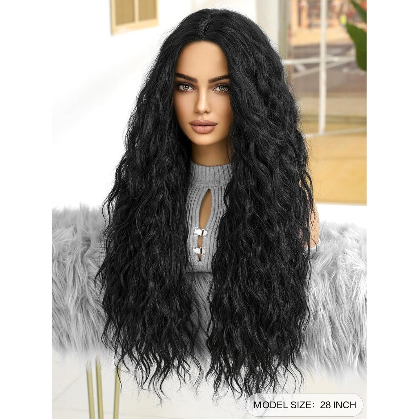 Women's For Small Black Curly Hair Fluffy Natural Seamless Replace Real Wig Long Curls