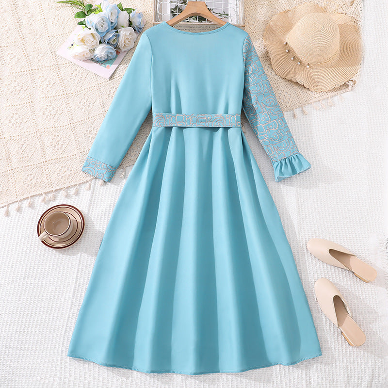 Teen Clothing Long Sleeve Three-dimensional Cut Irregular Children's Dress