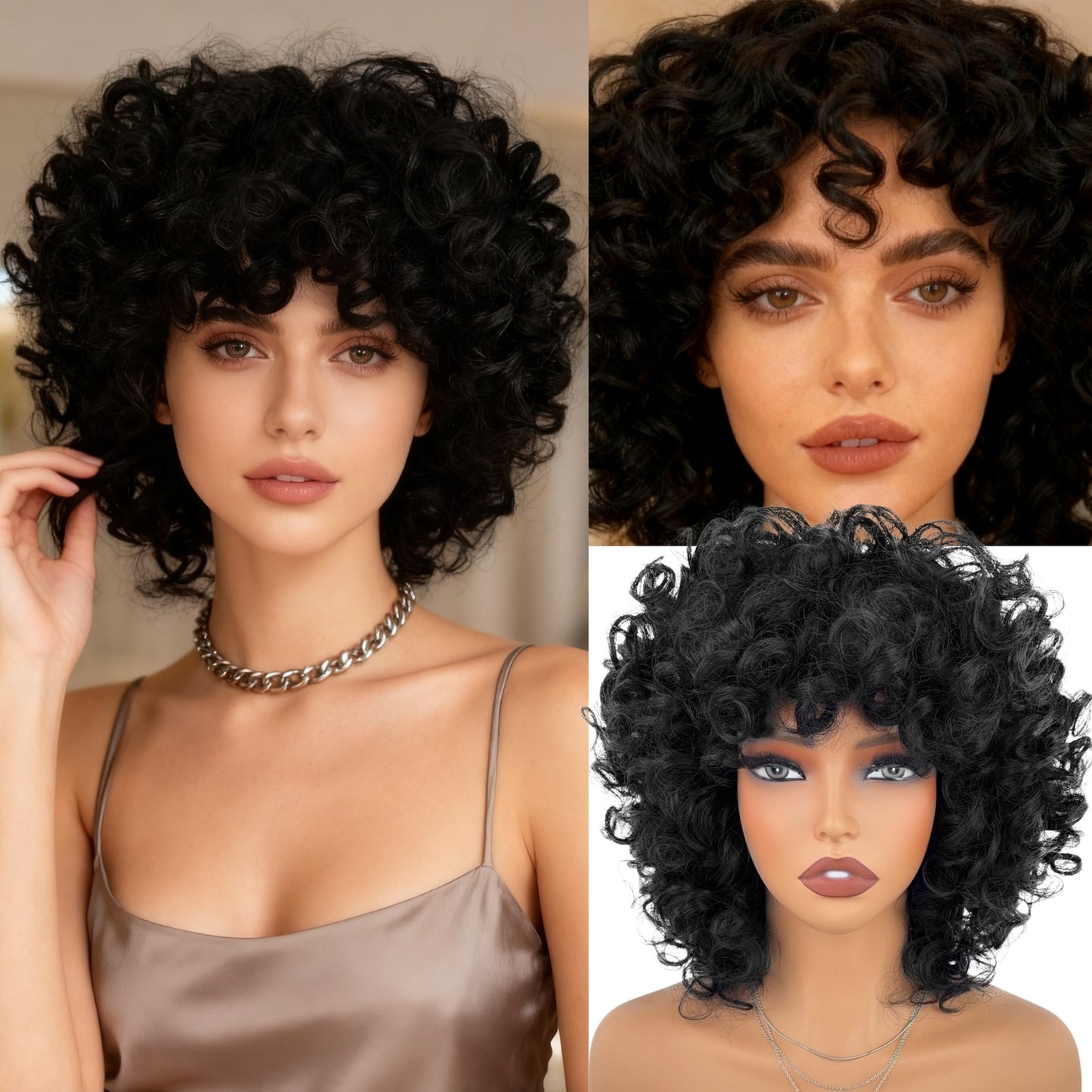 Women's Fashion Black Bangs African Small Chemical Wig Short Curly Hair