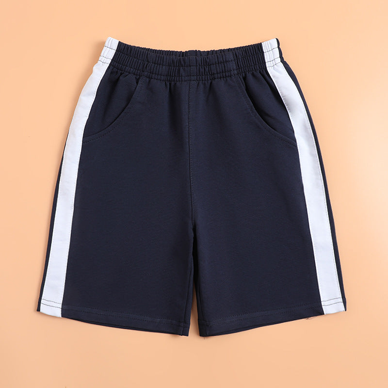 Children's Dark Blue Wide White Bars Boys Business Attire Middle Big Children's Pants