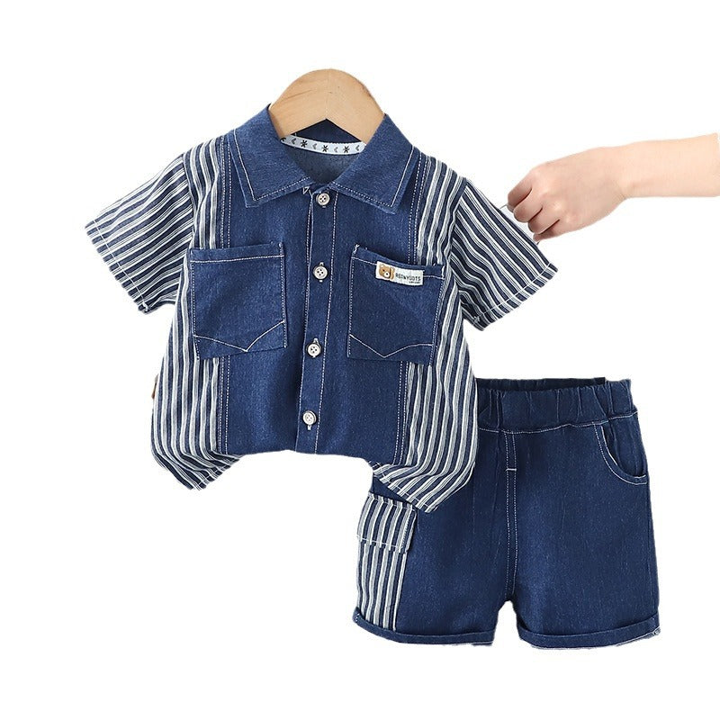 Children's Clothing Summer Denim Shirt Comfortable Short Sleeve Children's Suit
