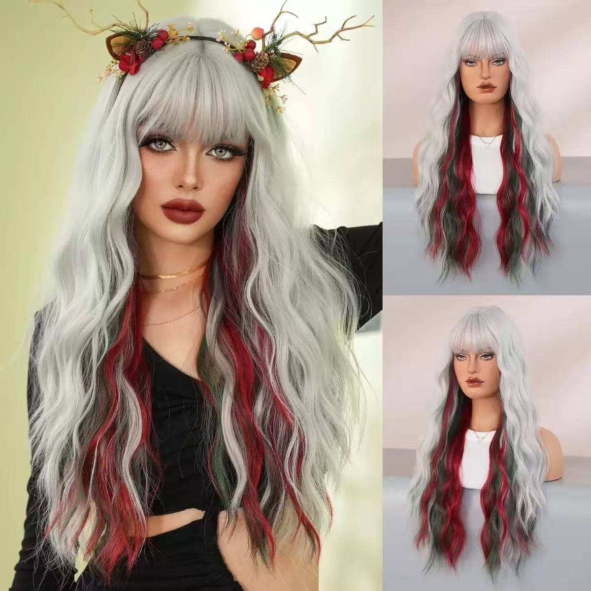 Female Straight Bangs Big Wave Curly Hair Wig Long Curls