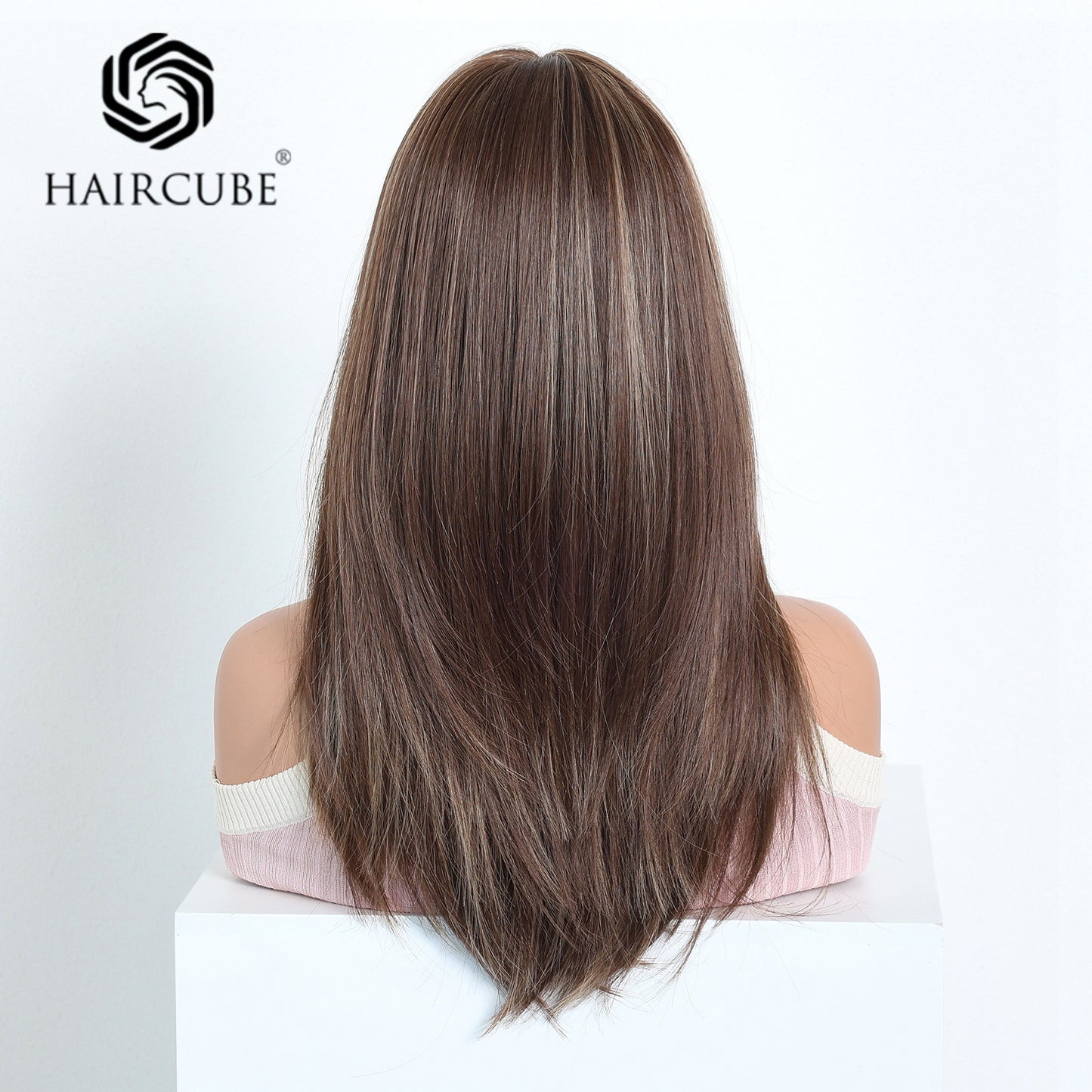 Female Fiber Chemical Hair Bangs Brown Medium Long Straight Wig