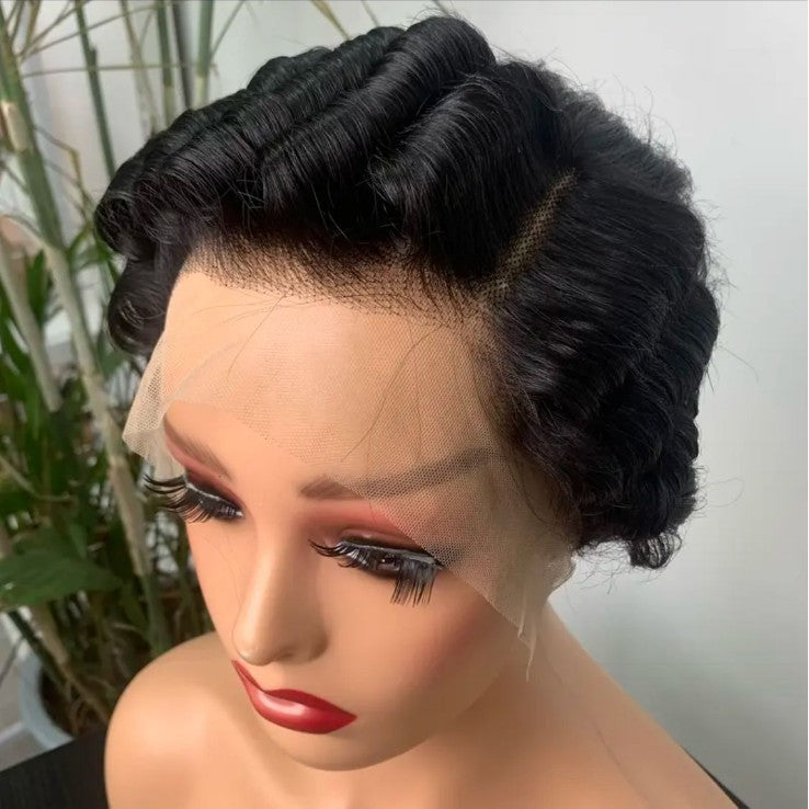 Lace Head Cover African Elf Short Real Hair Wig