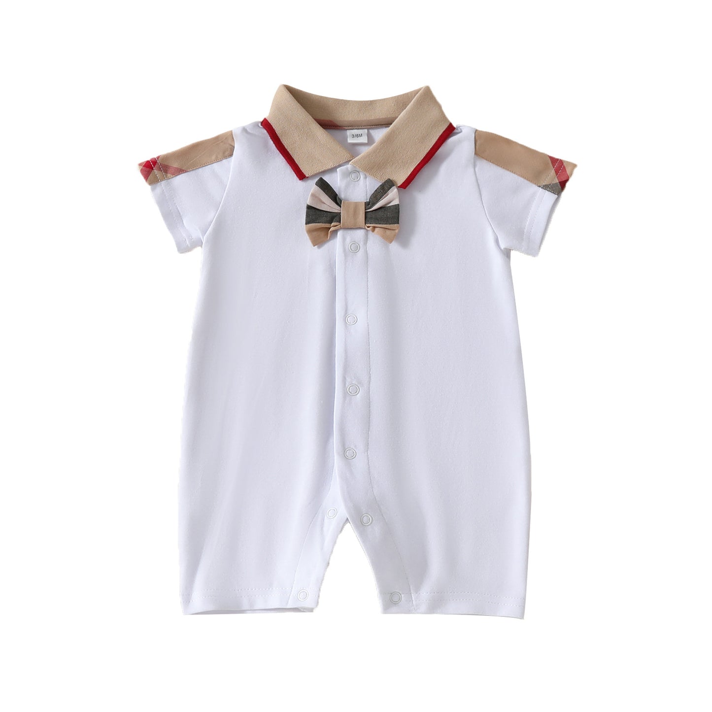 Babies Summer Jumpsuit Lapel Short Sleeve Solid Color Jumpsuit, Climbing Suit
