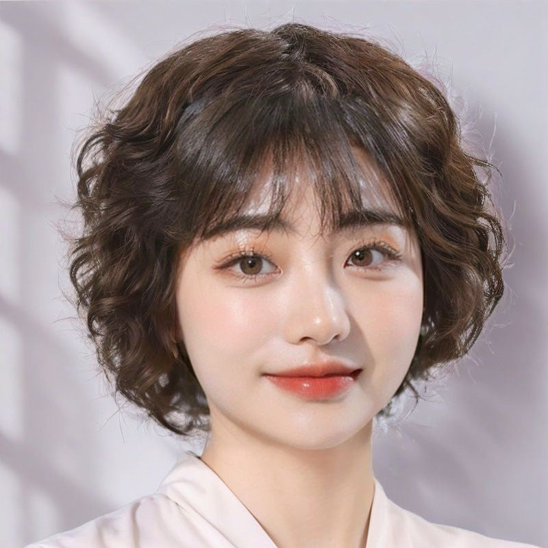 Women's Natural Lady Mom High-grade Elegant Bangs Wig Short Curly Hair
