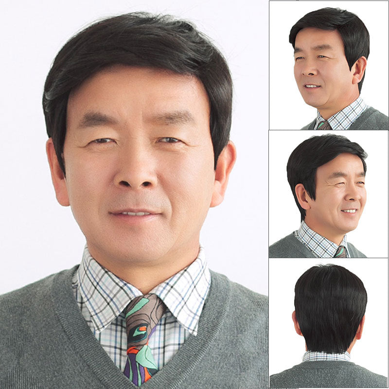 Men's Real Hair Short Dad Cover Whole Men's Wig