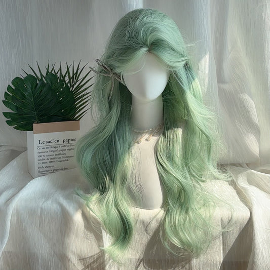 Women's Mint Mambo Green Whole Hair Mid-length Curly Natural Wig Long Curls