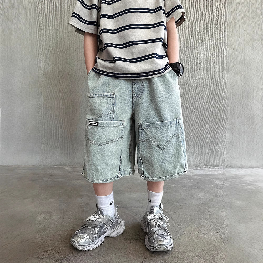 Children's Denim Cargo Shorts Summer Fifth Loose Children's Pants