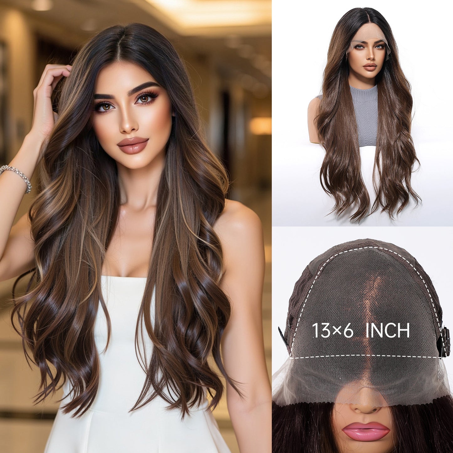 Area Lace Female Light Brown Dyed Curly Hair Wig Long Curls