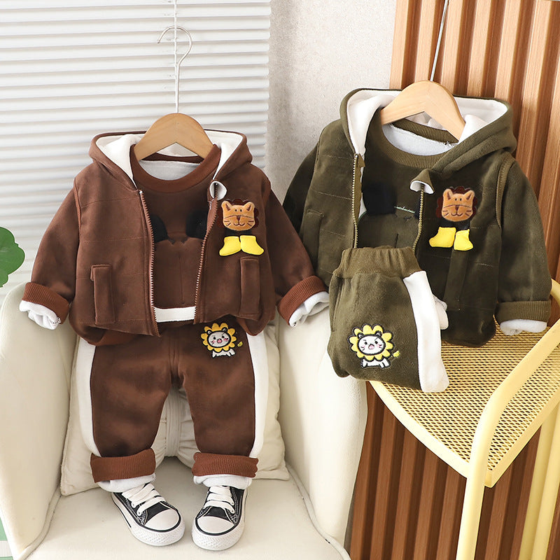 Children's Korean Style Clothing Fleece Padded Bear Children's Suit