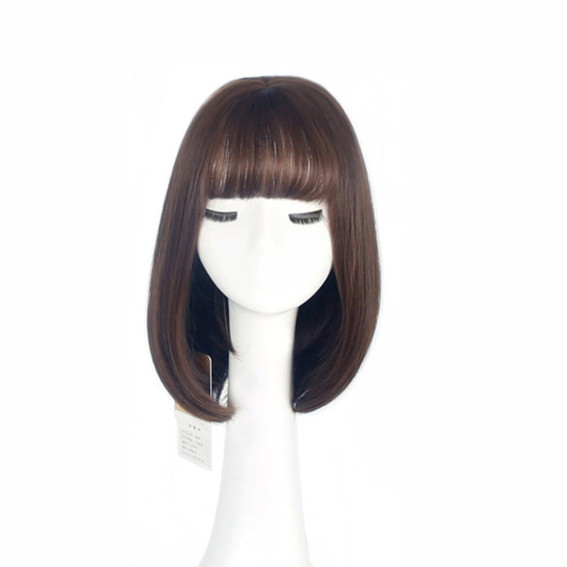 Unique Female Head Comic Bangs Sheath Wig Short Straight Hair