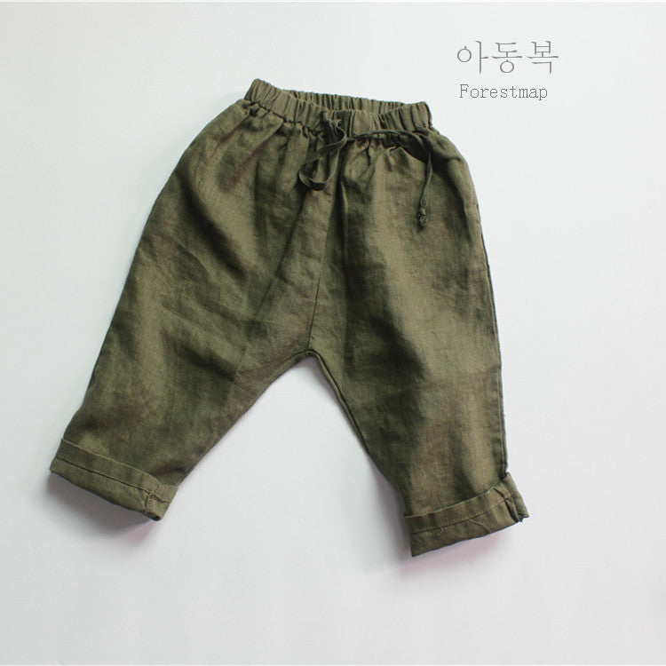 Children's Spring Linen Trousers Korean Style Solid Color Loose Casual All Children's Pants