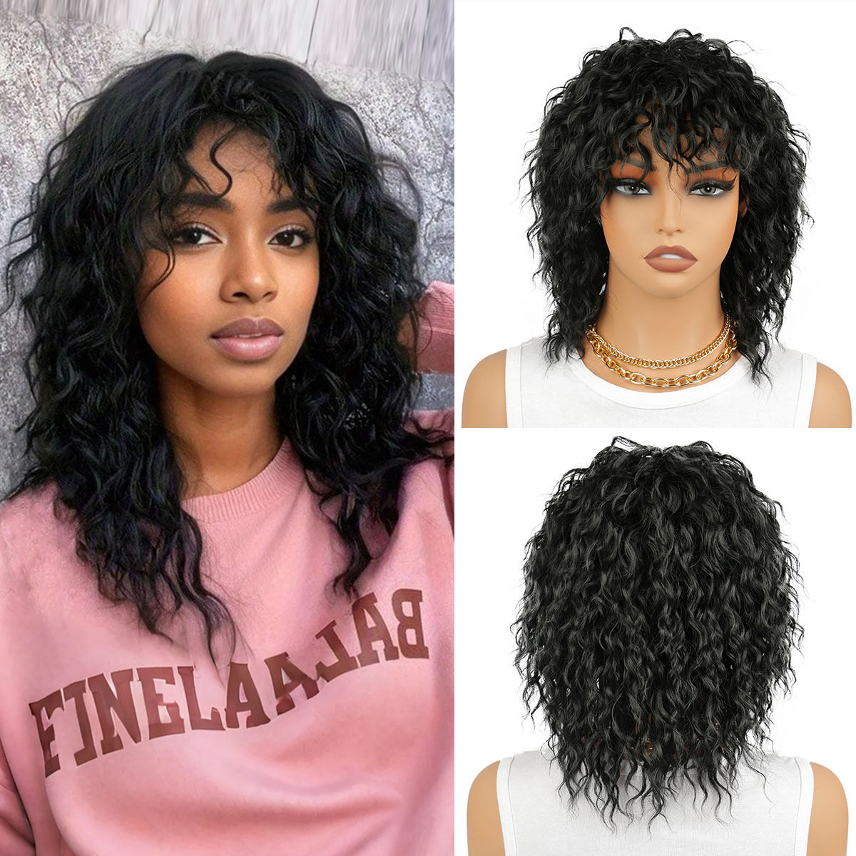 Women's & Men's Black Small Roll African Wig Short Curly Hair