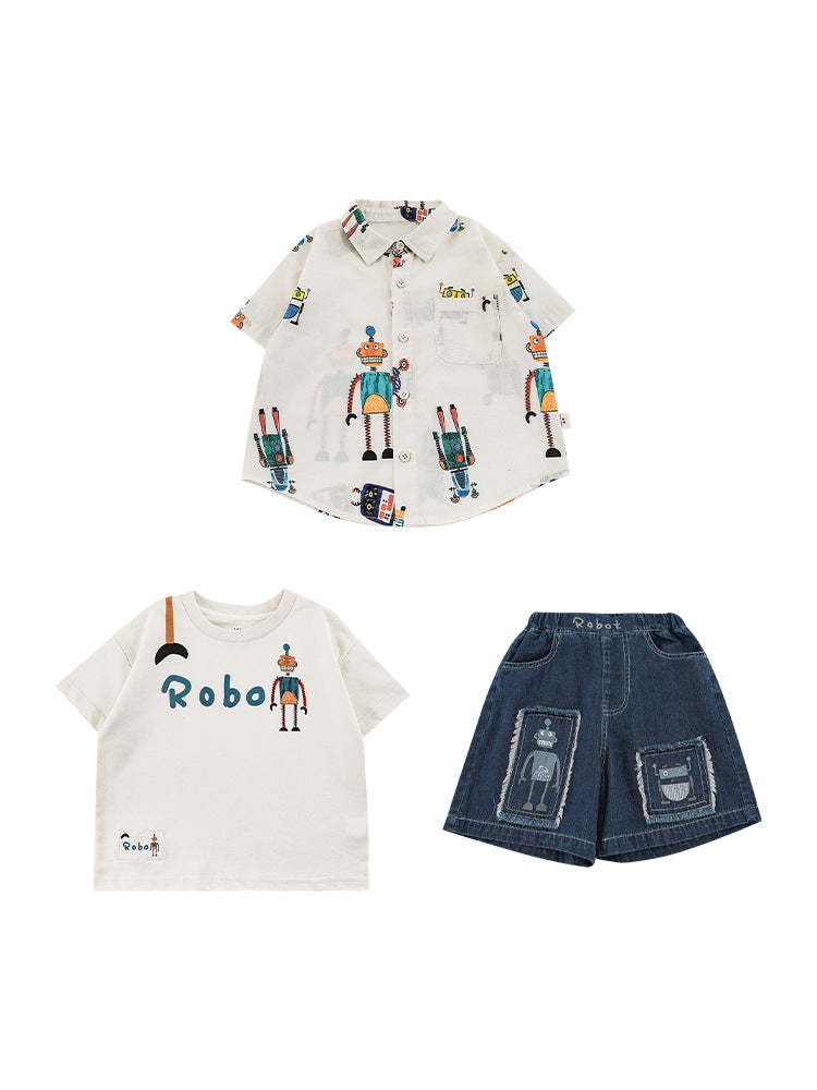 Children's Thin Loose T-shirt Lapel Shorts Robot Series Children's Shirt