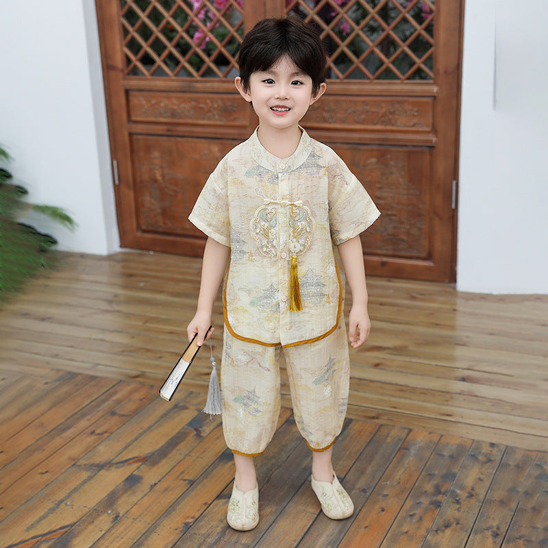 Children's Style Summer Han Chinese Costume Two-piece Children's Suit