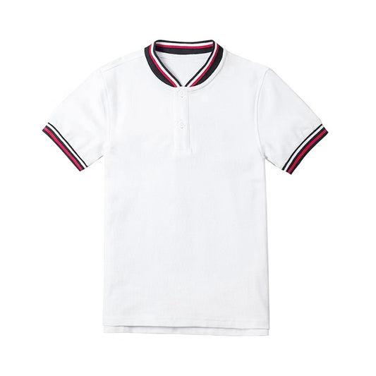 Children's School Junior High Uniform Boys Summer Shawl Collar Short Sleeve Children's T-shirt