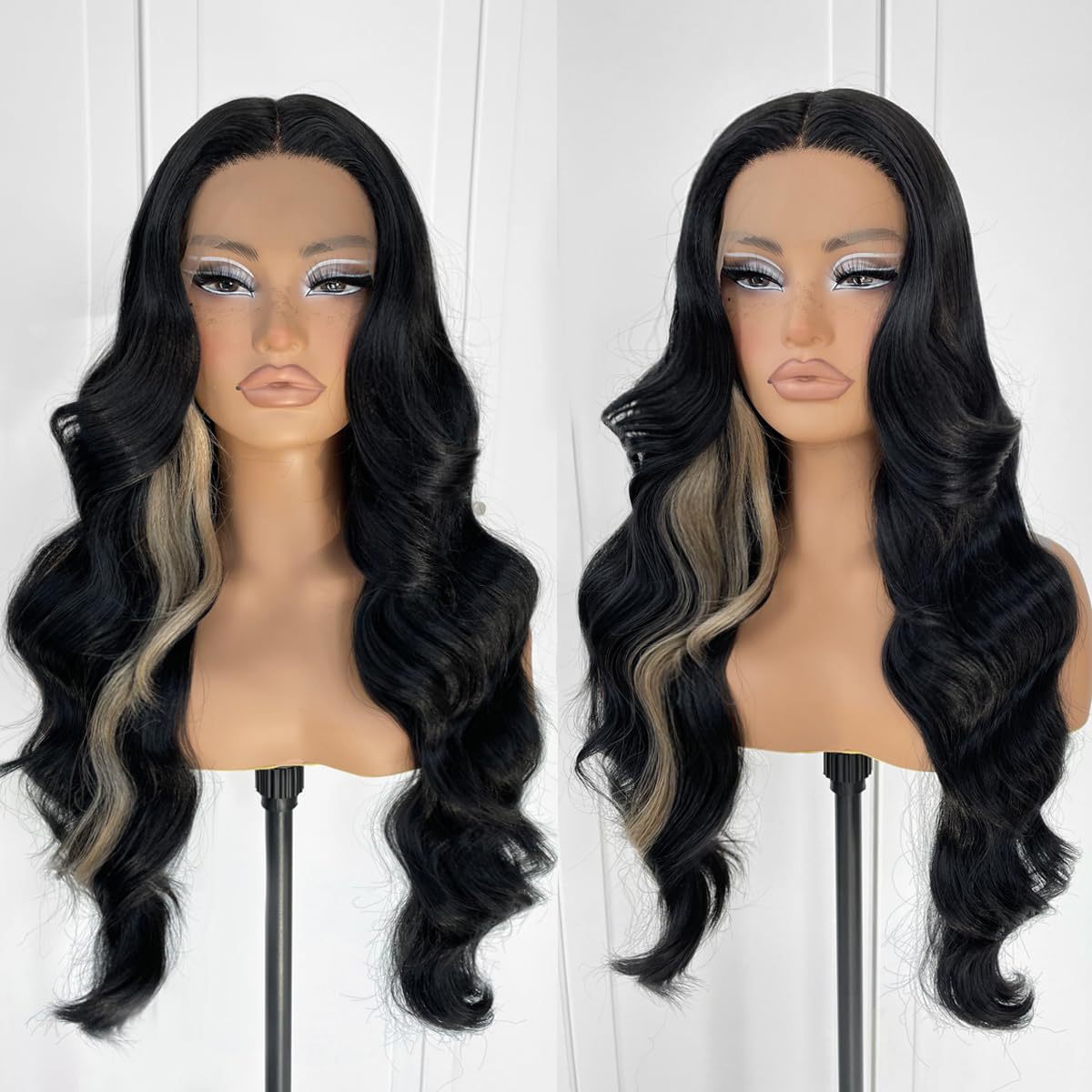 Women's Front Lace Synthetic Wigs Golden Medium Curly Hair Big Wave Wig Long Curls