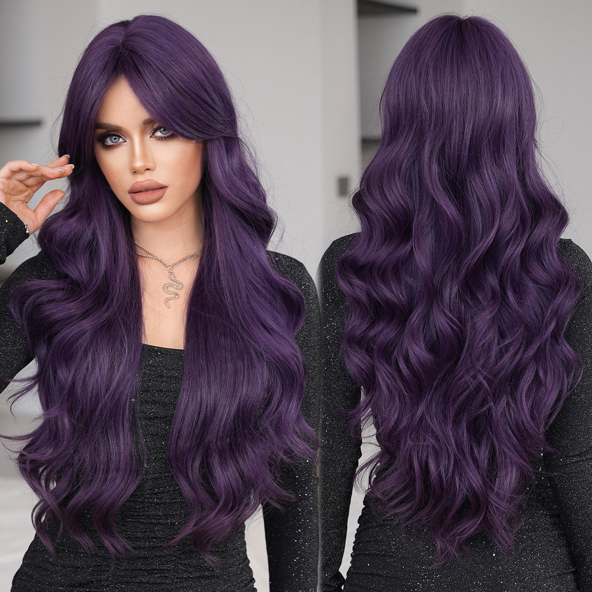 Purple Female Long Curly Hair Natural Fluffy Dark Wind Other Wig