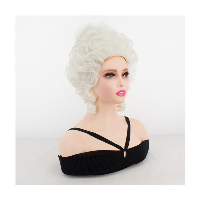 Women's Fashion Cover Sier White Black Palace Style Retro Simulation Wig Short Curly Hair