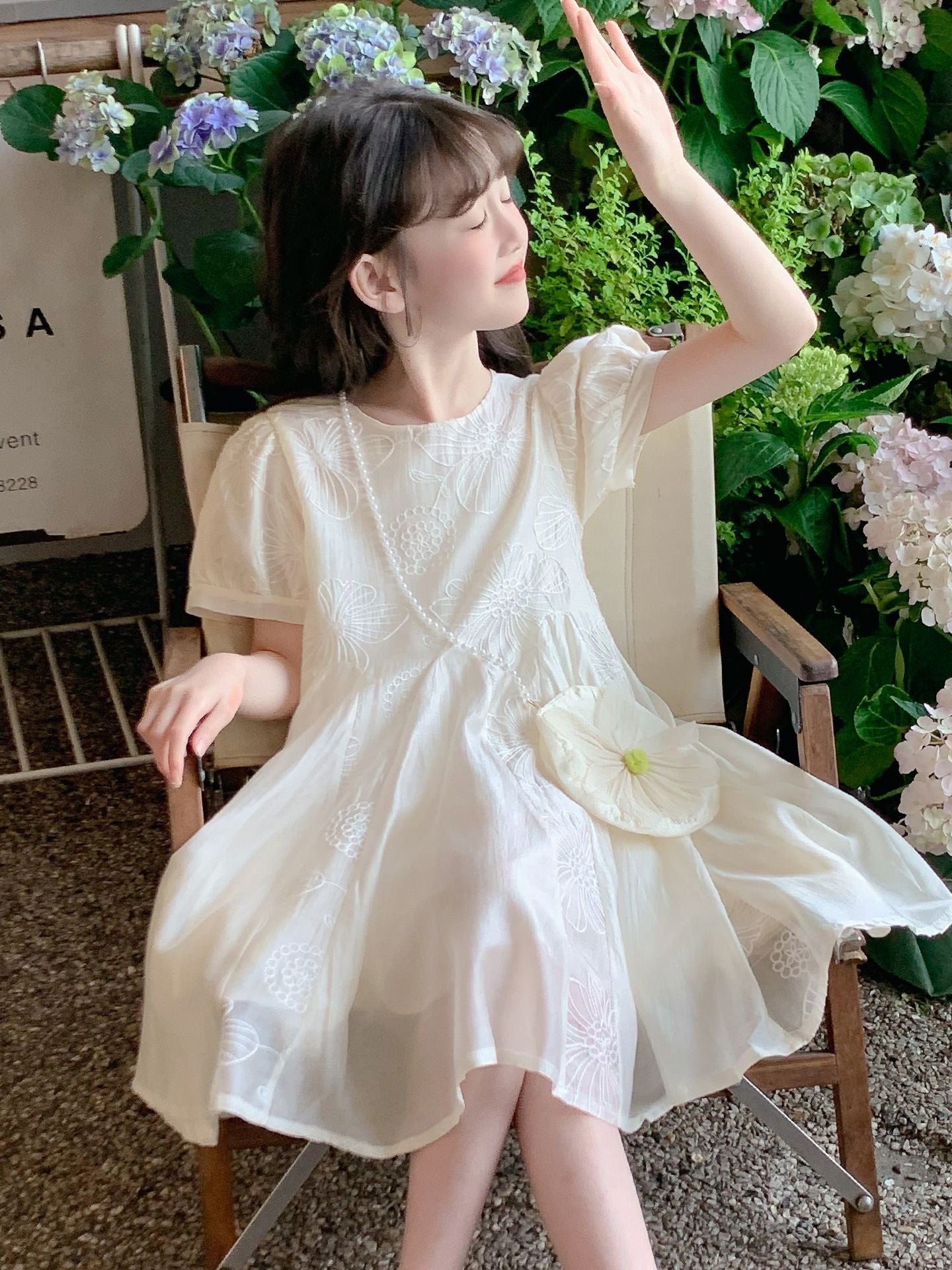 Children's Summer Beautiful Thin Western Style White Children's Dress