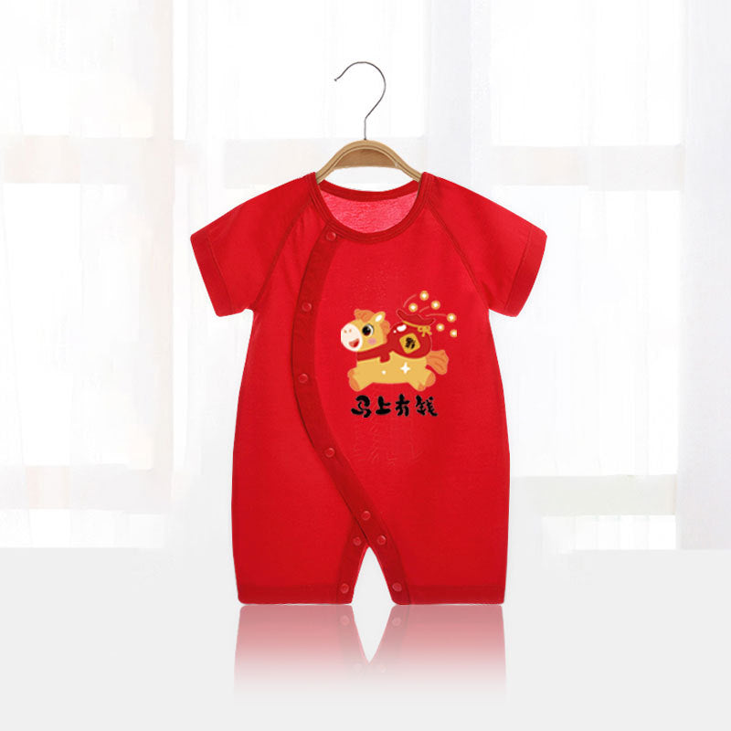 Thin Pure Cotton Red First Month Old Days Banquet Home Jumpsuit, Climbing Suit
