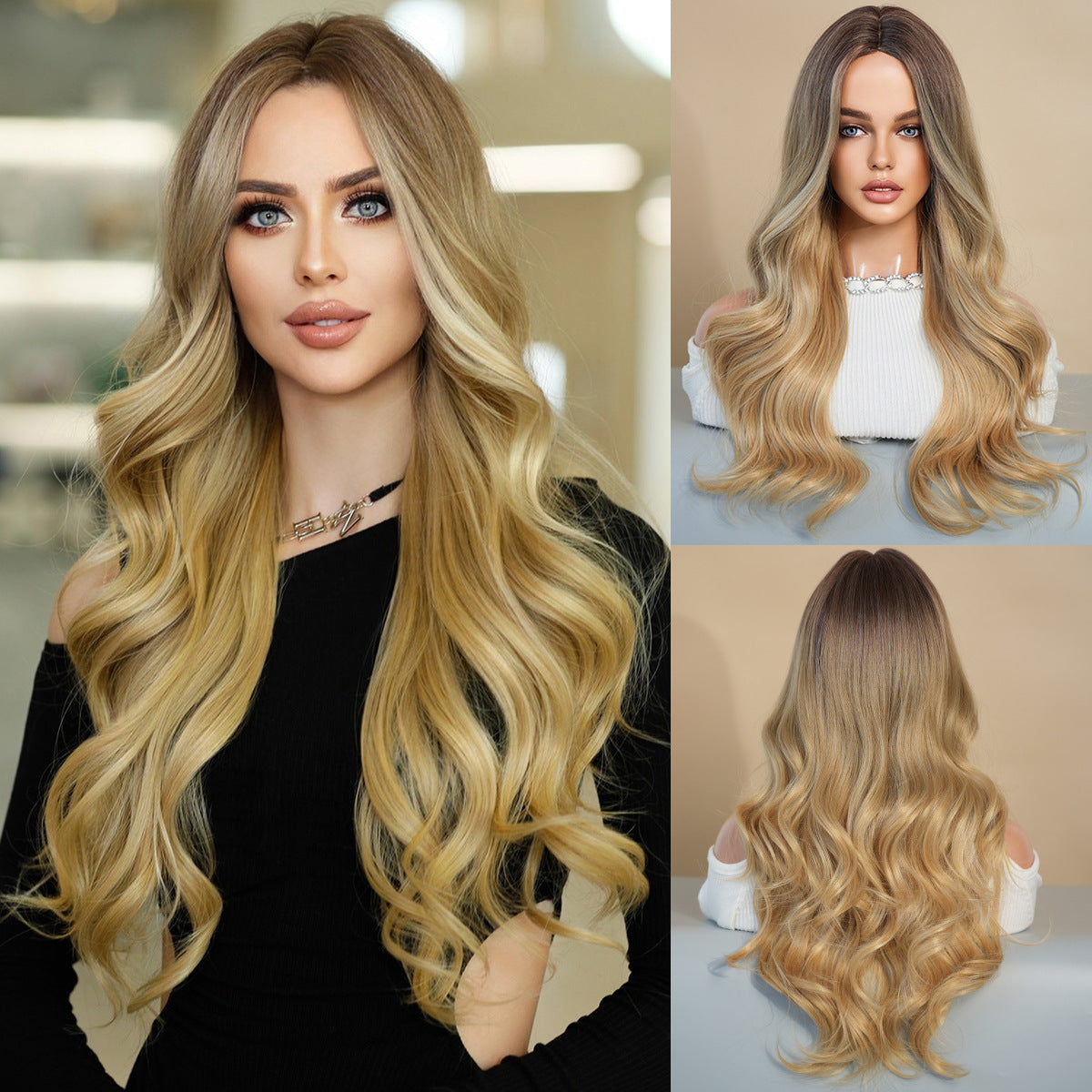 Women's Fashion Mid-length Colorful Curly Hair Sheath Big Wave Chemical Wig Long Curls