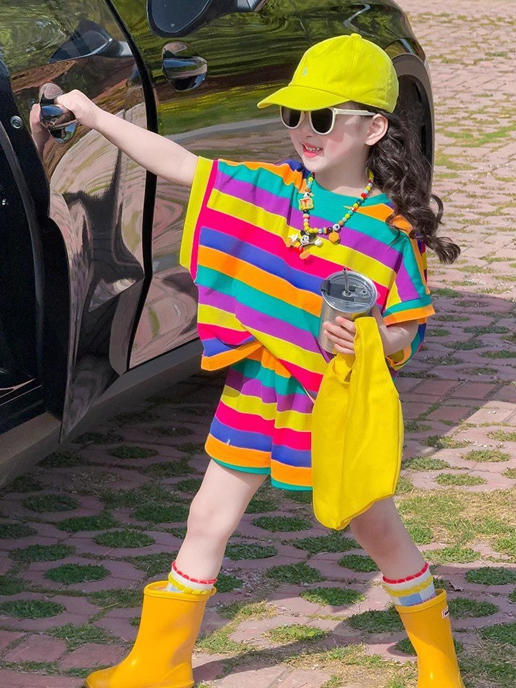 Children's Summer Colorful Wear Dopamine Short Sleeve Clothing Children's Suit