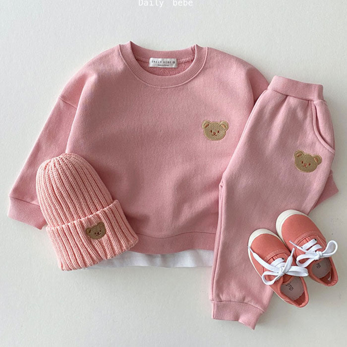 Children's Clothing Fashion Bear Round Neck Sweater Sports Pants Cute Casual Children's Suit