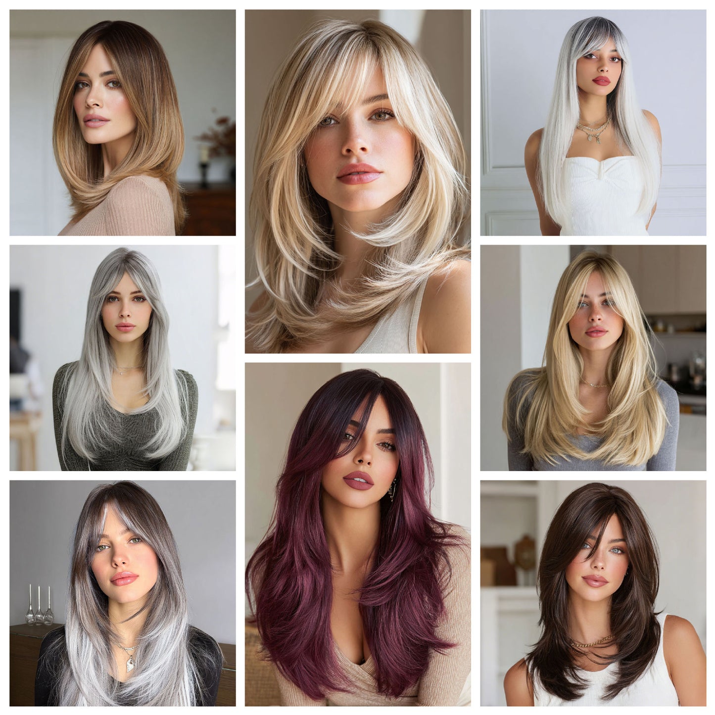 Bangs Gradient Hair High Quality Natural Long Straight Wig