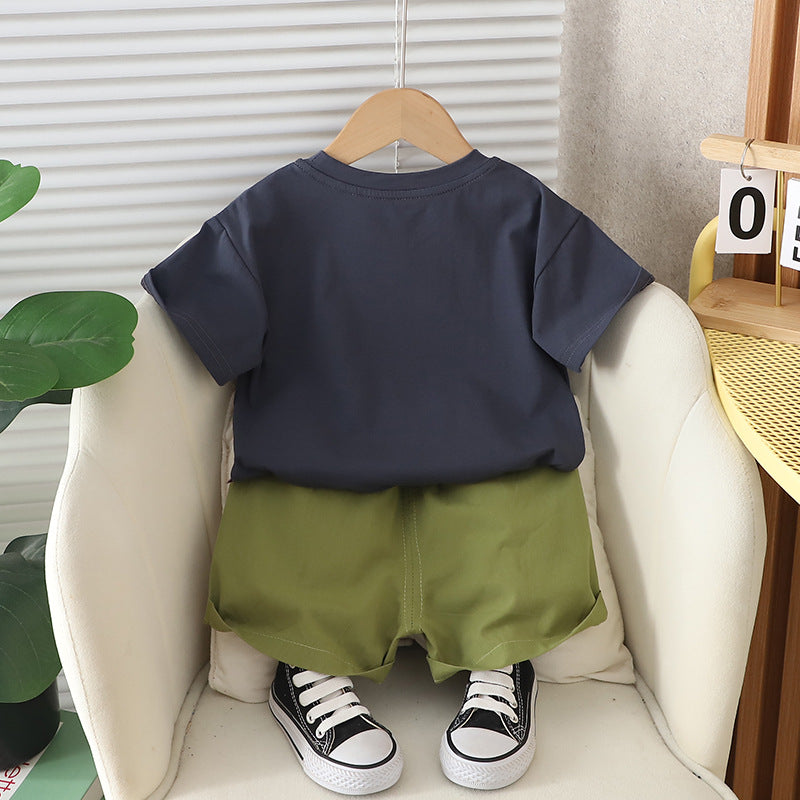 Children's Summer Cartoon Round Neck Short Sleeve Children's Suit
