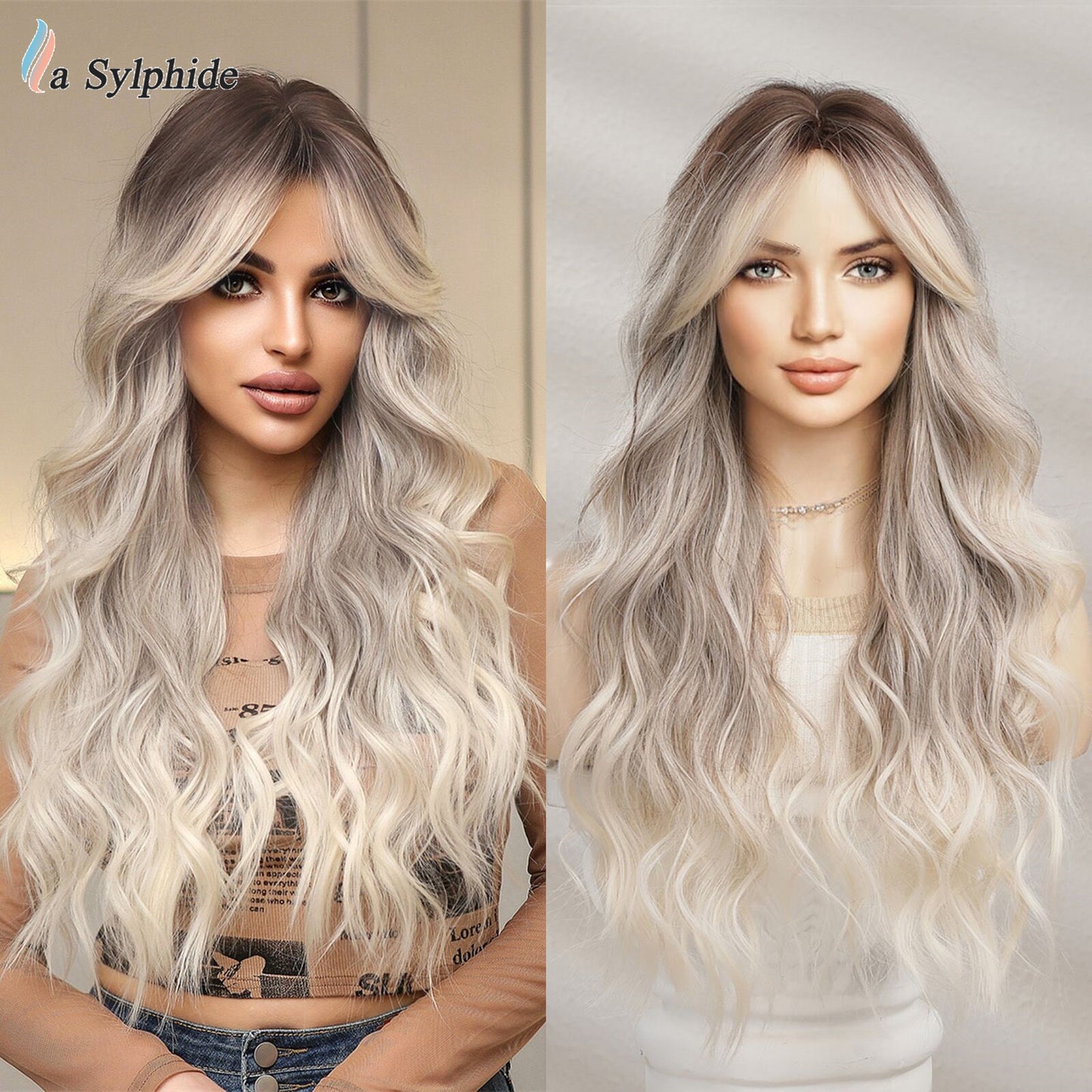 Curly Hair Bangs Natural Golden Brown Wig Long Curls