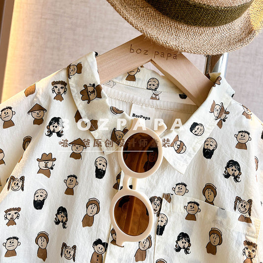 Boy Summer Clothing Cartoon Shirt Outfit Little Casual Handsome Clothes Children's Suit
