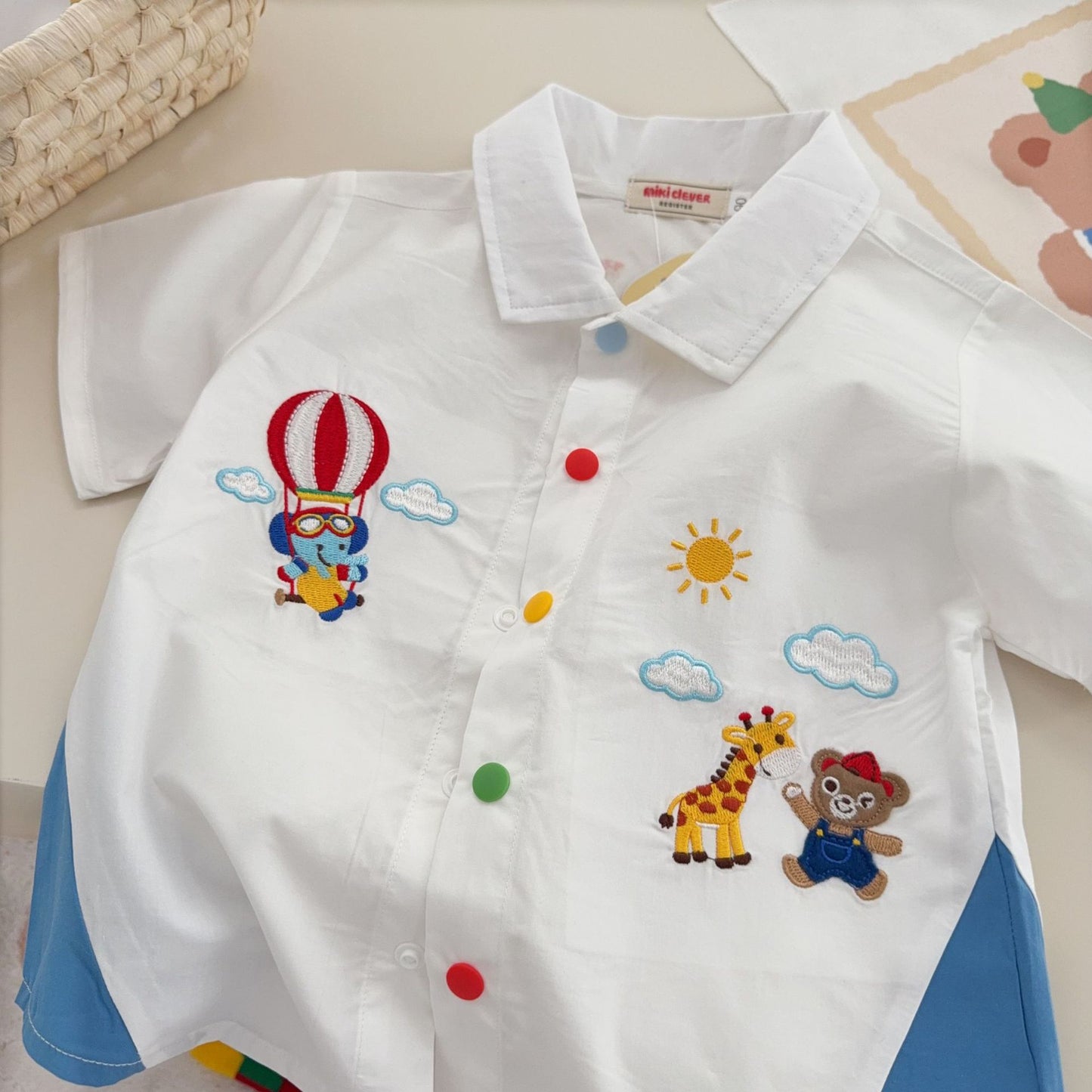 Children's Summer Woven Cotton Boys Lapel Cartoon Children's Shirt