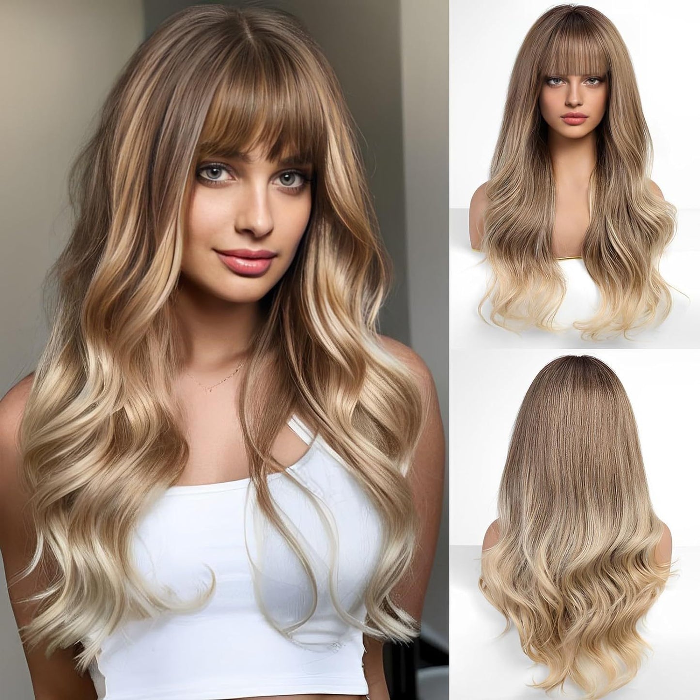 Women's Fashion Synthetic Wigs Brown Gradient Color Wig Long Curls