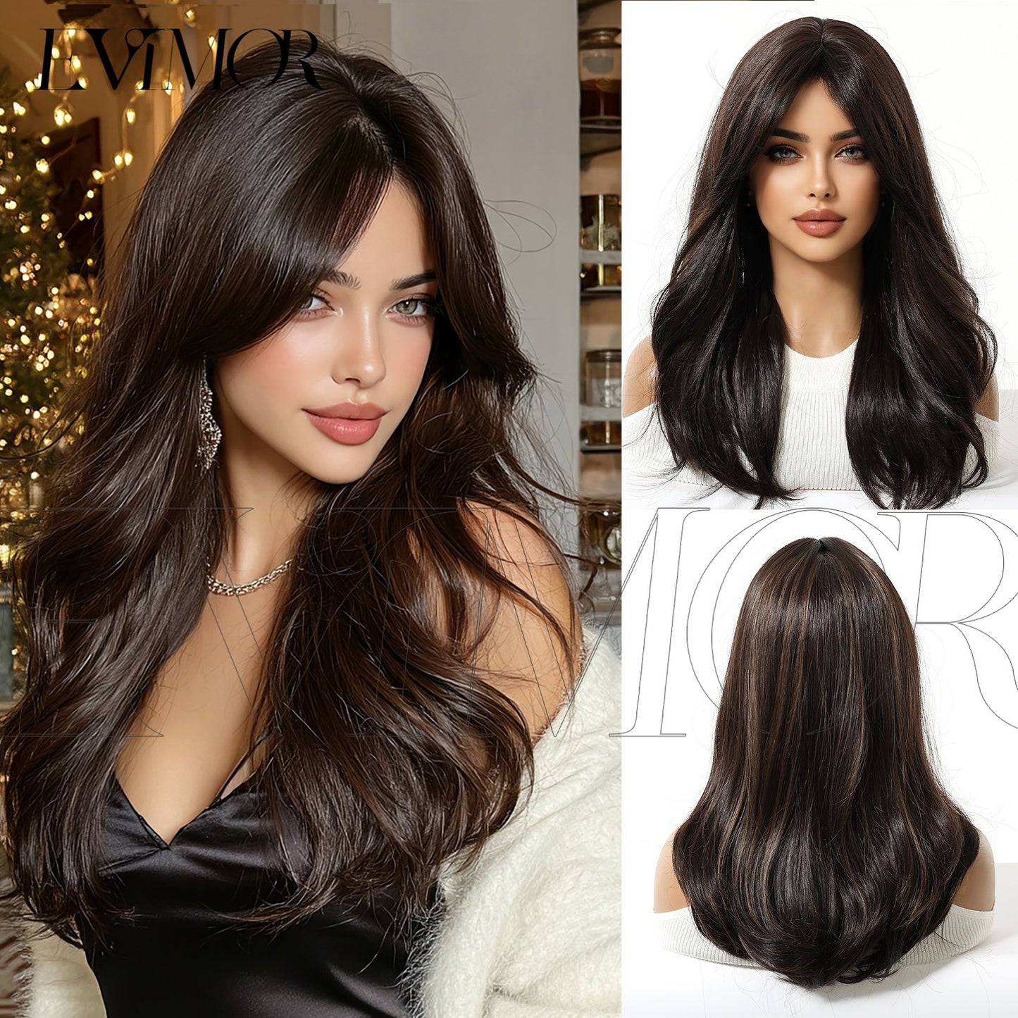 Big Wave Curly Female Dark Brown Highlights Natural Wig Long Curls