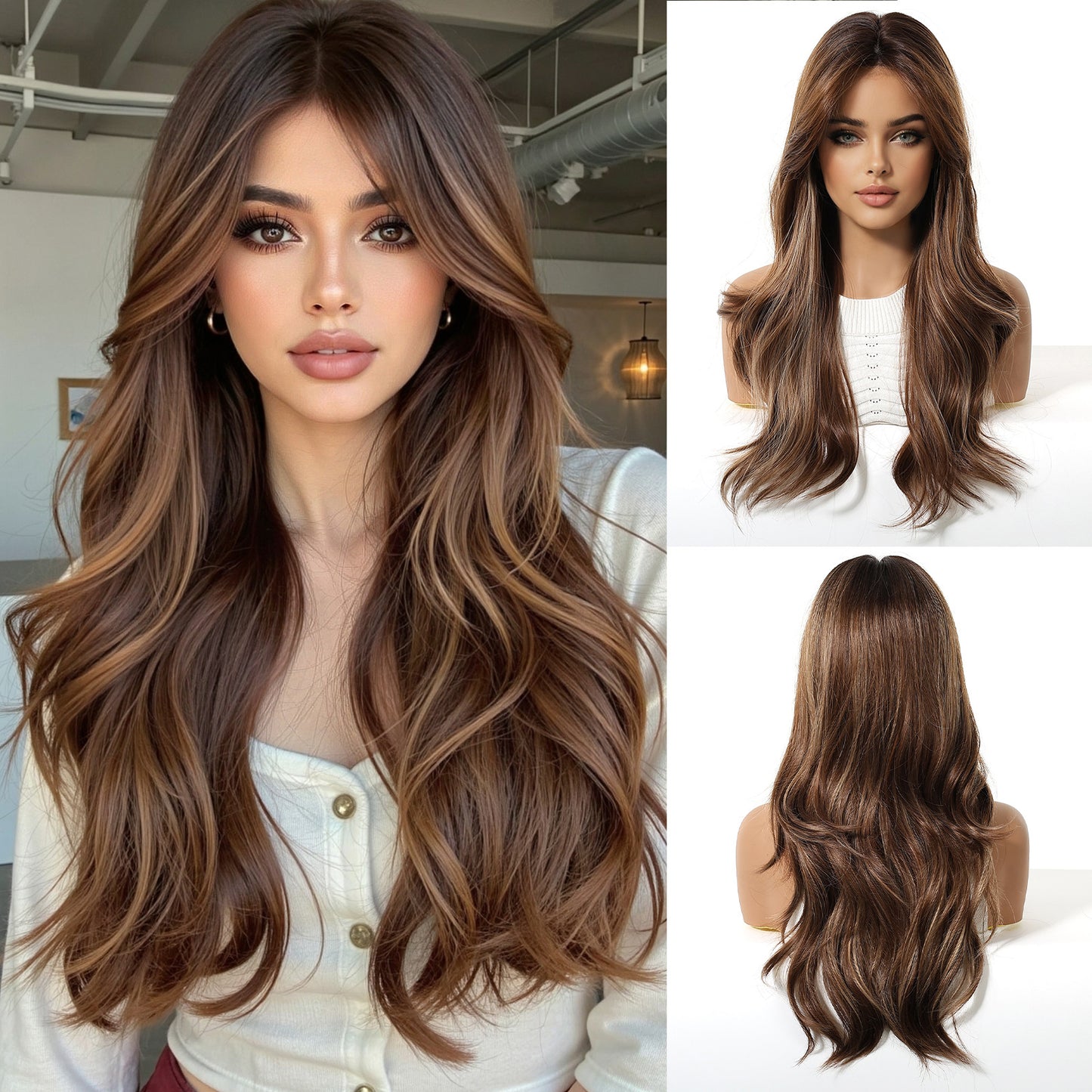 Gradient Golden Curly Hair Chemical Fiber Wig Long Curls