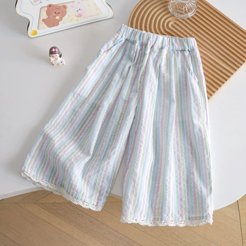 Charming Slouchy Little Color Striped Lace Children's Pants