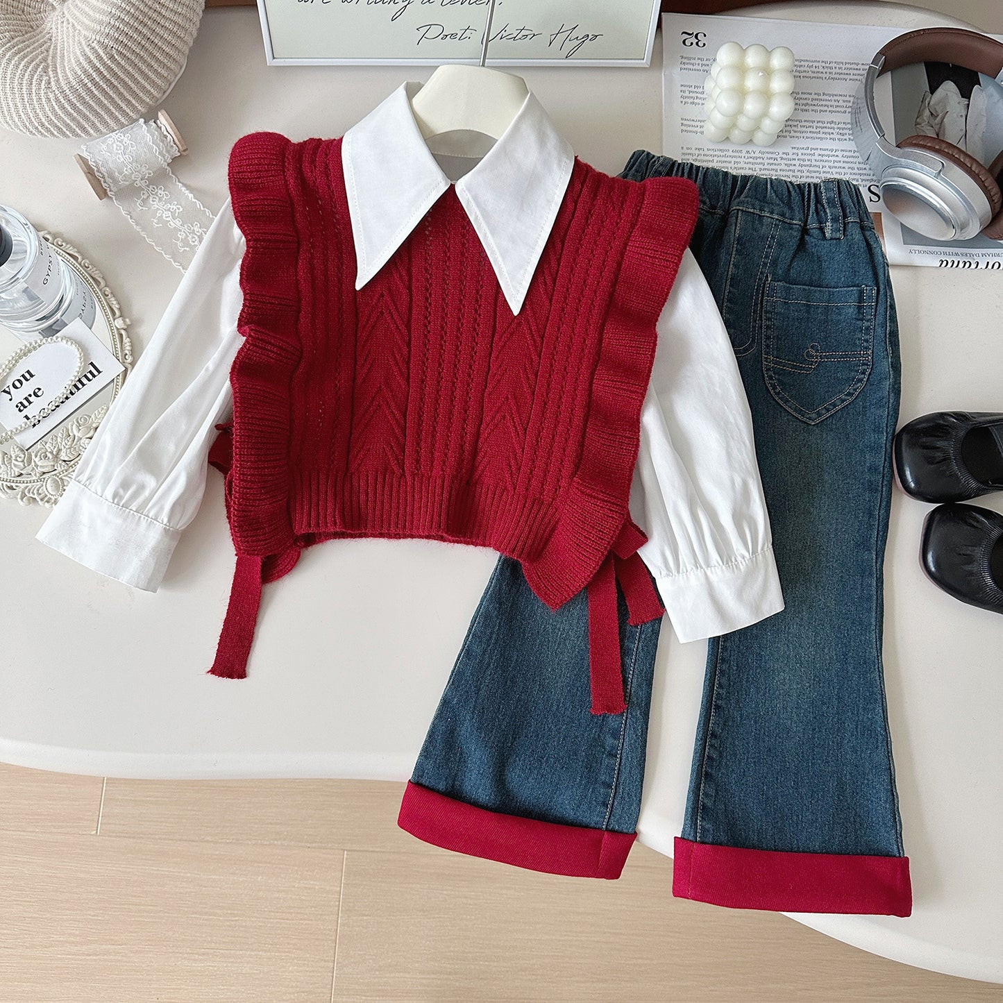 Autumn Korean Style Wool Vest Shirt Children's Suit