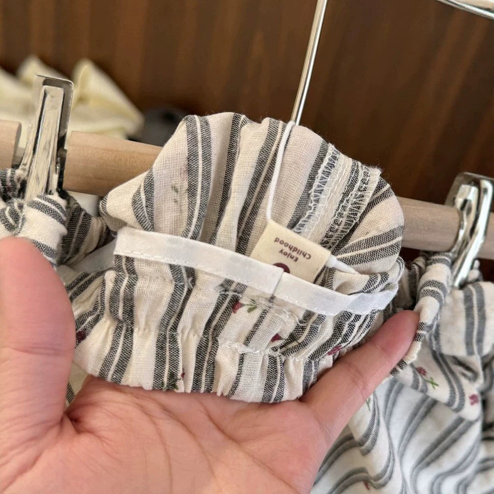 Cotton Linen Vertical Striped Casual Summer Children's Pants