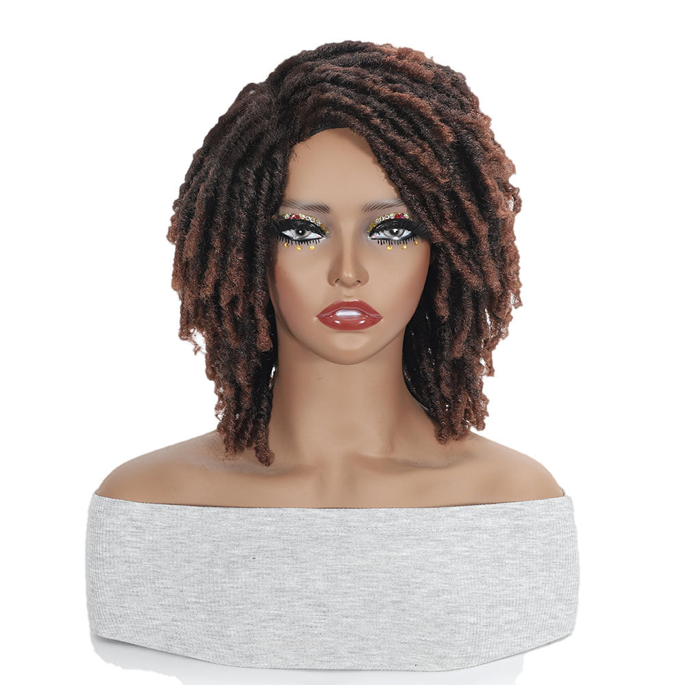 Women's African Dreadlocks Tube Qu Hollow Curler Caterpillar Wig Short Curly Hair