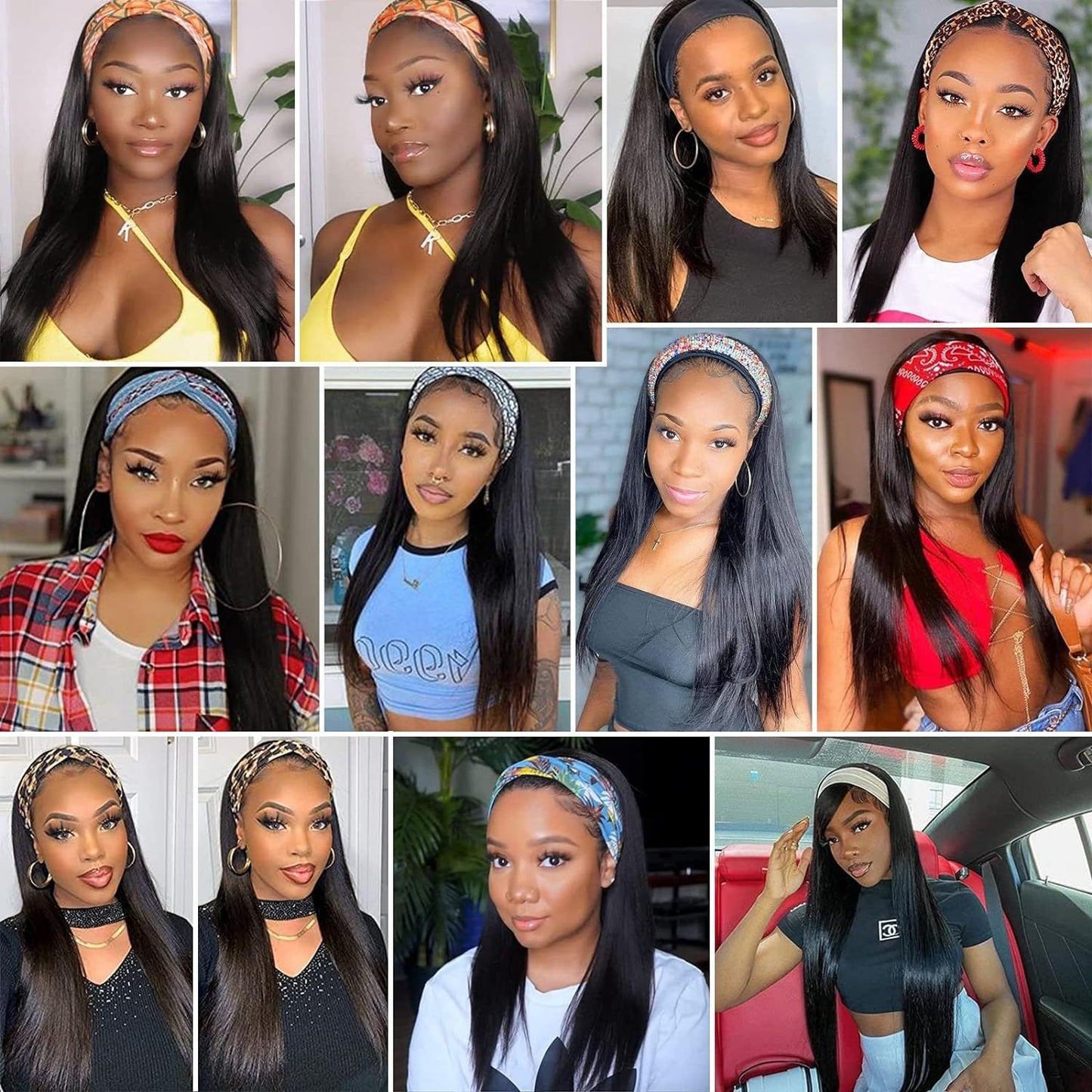 Bandana Headband Chemical Fiber Hair Head Long Straight Wig