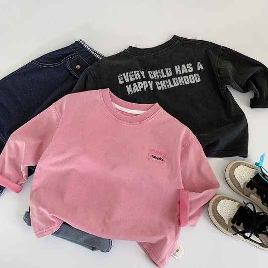Children's Korean Style Boys Letter Loose Round Neck Bottoming Shirt Children's T-shirt