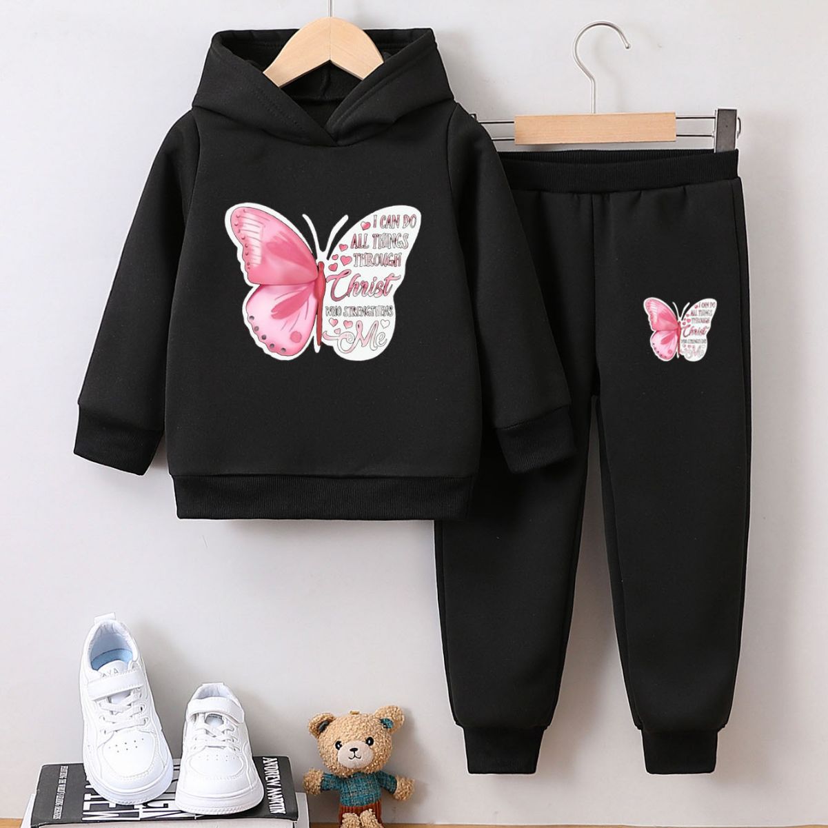 Children's Fashion Sweater Two-piece Cartoon Cute Brushed Butterflies Children's Suit